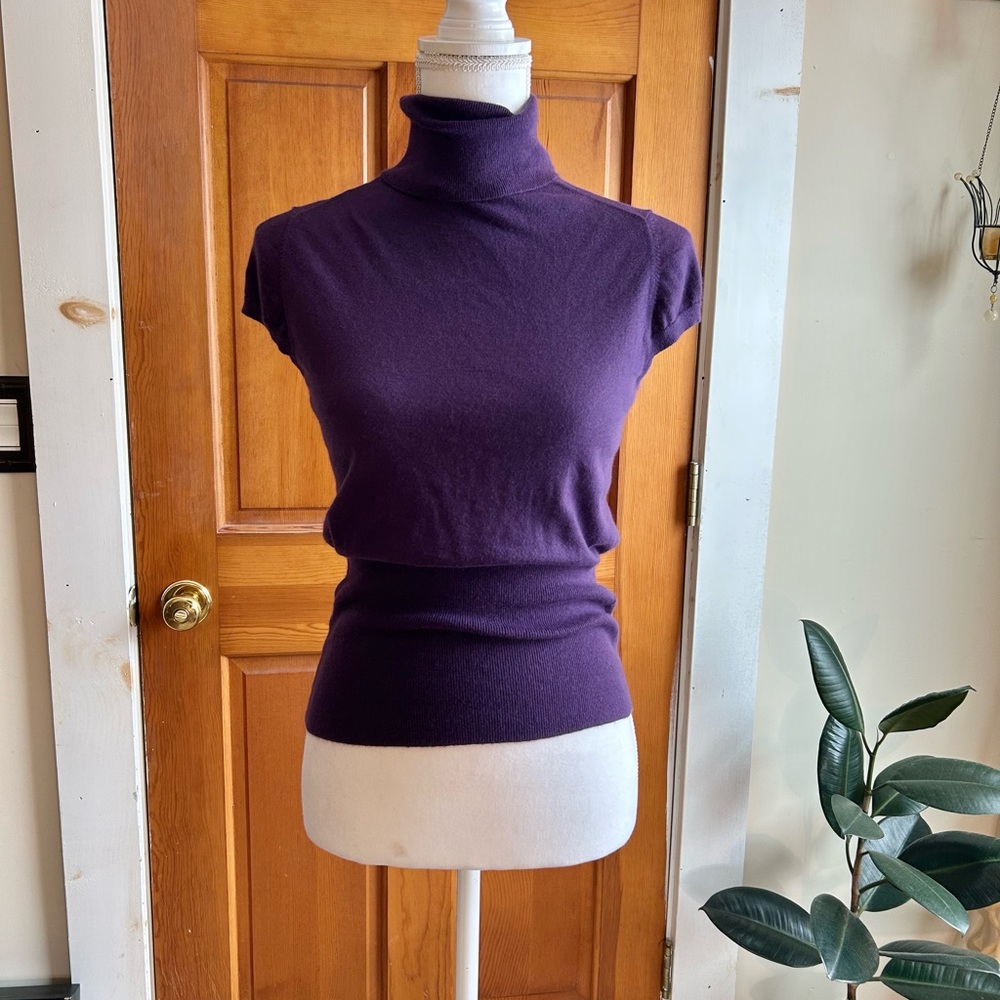 Banana Republic Angora Cashmere Cotton Nylon Blend Cap Sleeve Turtleneck Sweater